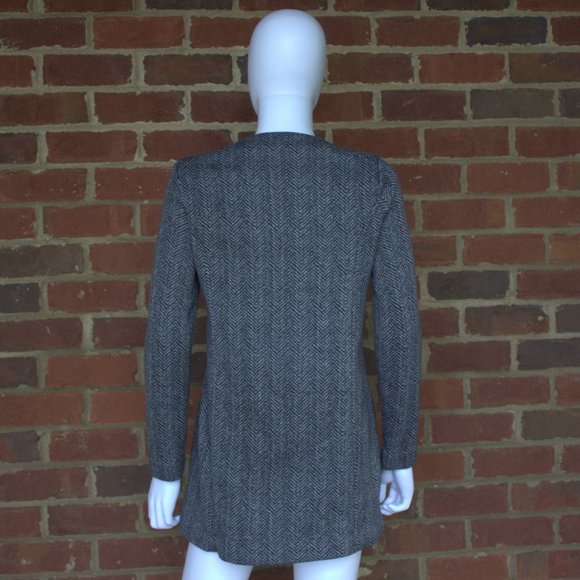 Banana Republic | Asymmetrical Zip Fleece Jacket | Black/Grey Herringbone | S/P - Picture 8 of 11